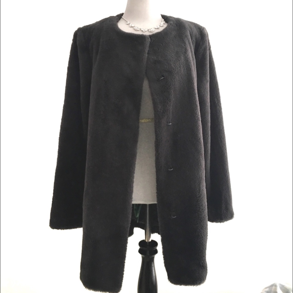 Elegant deep gray Faux Fur Coat